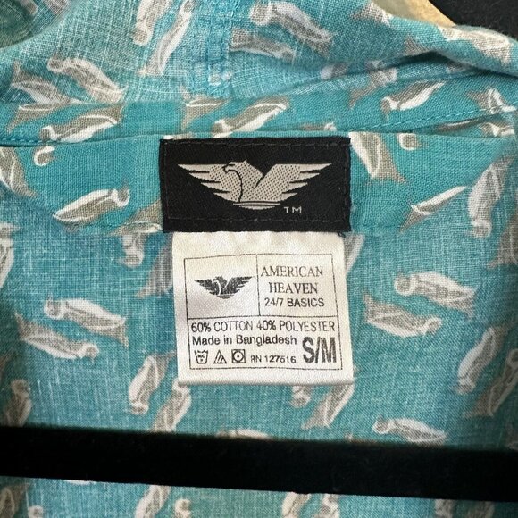 American Heaven Blue Penguin Print Cotton House Robe Medium Hood Pockets Animals - Picture 3 of 11